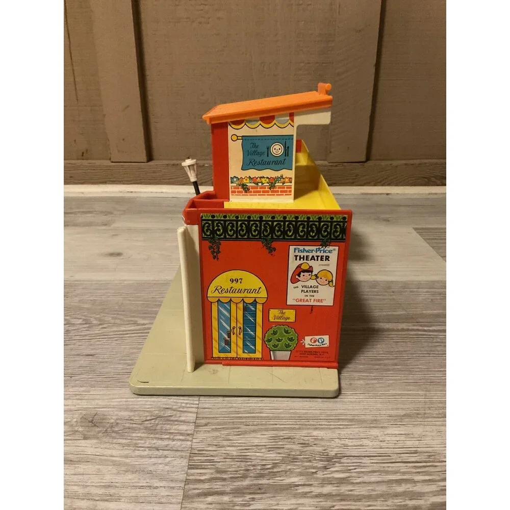 Vintage Fisher Price Little People Play Village With Theater & Restaurant Set